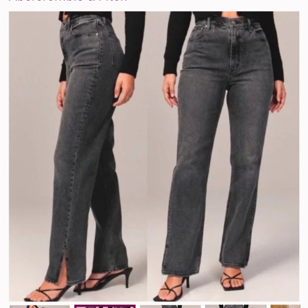 Abercrombie 90s Straight side slit Jeans in black curve love - Picture 4 of 6